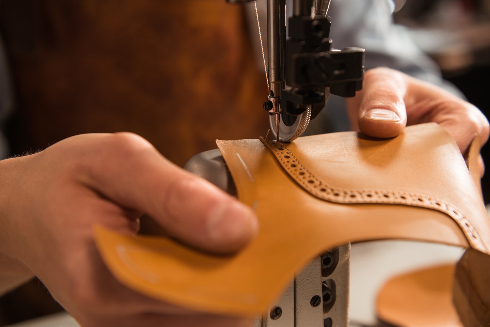 Hand stitching leather